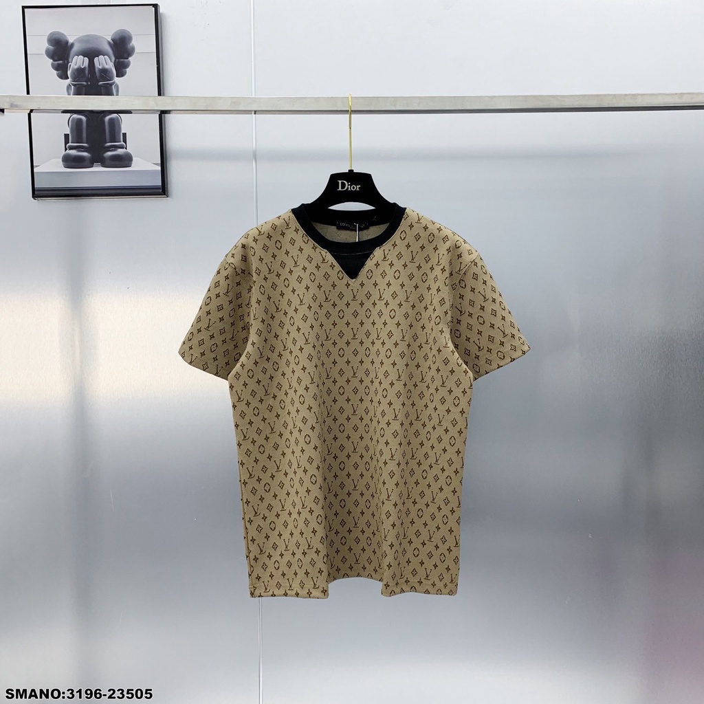 Áo Phông Nam Nữ Lv Phối Họa Tiết Dập Vân Sang Trọng Lịch Sự - Áo Thun Nam Nữ Lv Chất Cotton Thoáng Mát DT STORE MENWEAR