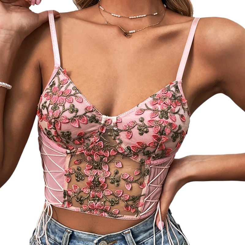Áo Croptop Cổ Chữ V Thêu Hoa Tinh Tế Thời Trang Cho Nữ