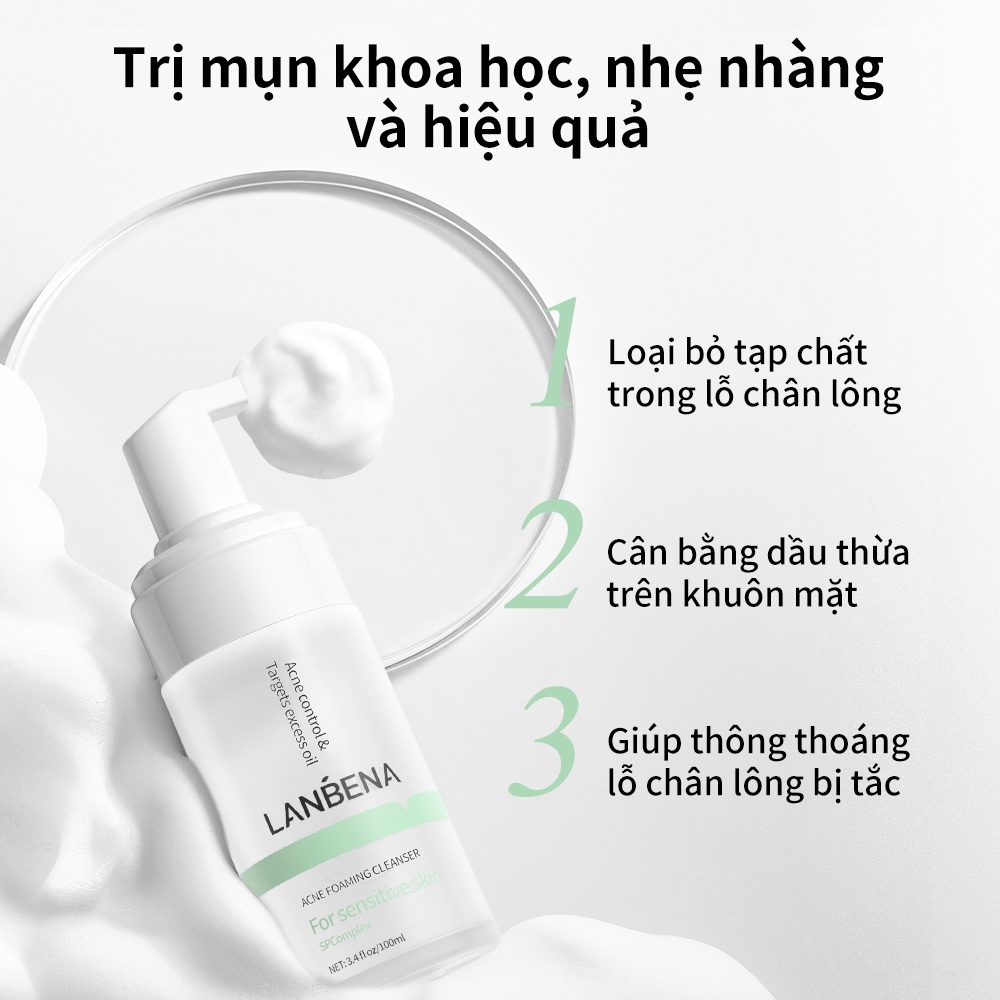 Set 2 Sữa Rửa Mặt Tạo Bọt Trong Suốt Giảm Sưng Đỏ Kiểm Soát Dầu Làm Sạch Sâu Thu Nhỏ Lỗ Chân Lông Lanbena