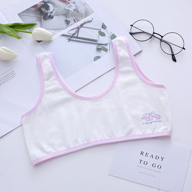 zzzone* Young Girls Cotton Underwear Bra Wide Straps Cartoon Elephant Wire Free Bralette