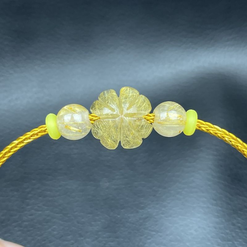 Vòng Tay Cỏ 4 Lá Đá ThạchAnh Tóc Vàng ☯ Vòng Tay May Mắn ☯ May Mắn Bình An