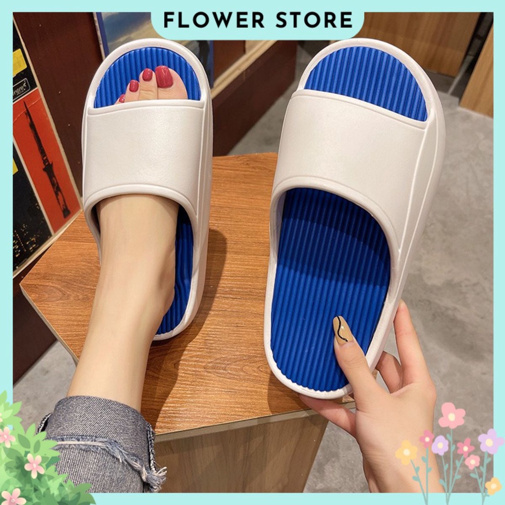 Dép cao su unisex đế độn bánh mì sọc nổi quai ngang đơn giản FLOWER D10 - Nguyentrang239