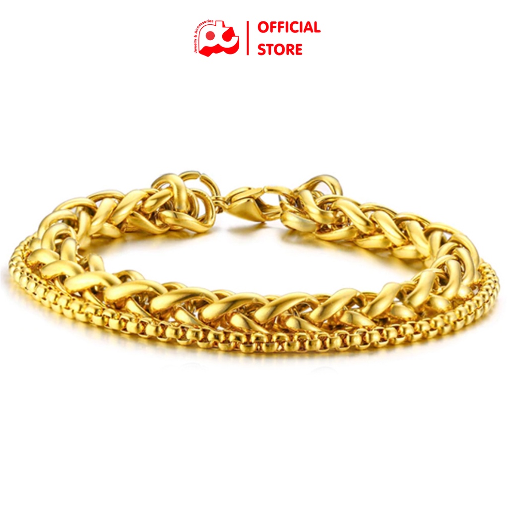 Lắc tay nam titan cao cấp rẻ đẹp kiểu sợi dừa thời trang cách điệu 2 sợi cá tính PT JEWELRY màu mạ vàng PTLTNA08