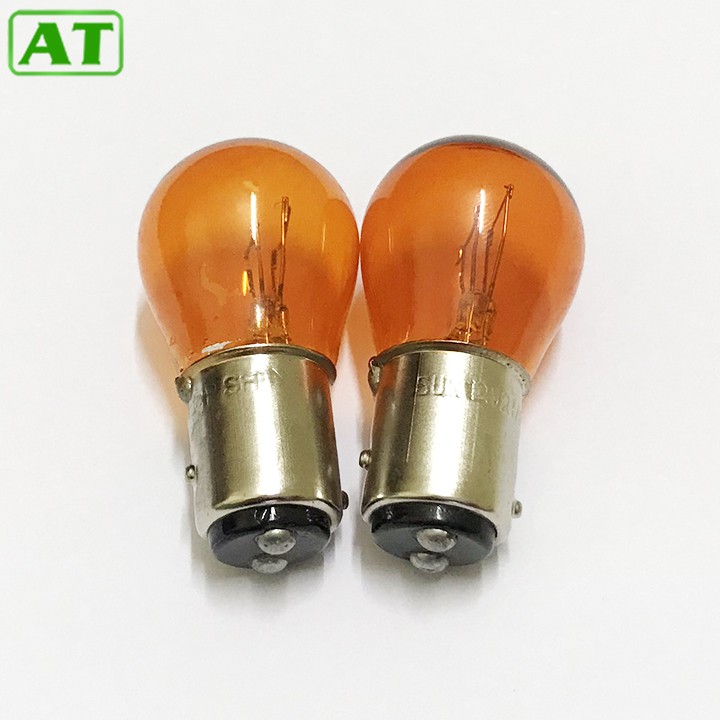 Combo 2 Bóng Đèn Xi Nhan Ô Tô Màu Vàng 2 Tóc 12V 21/6W hoặc 24V 21/6W Đui Cài