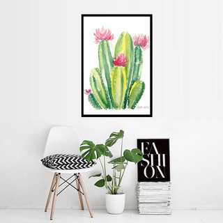 Tranh canvas treo tường cây xương rồng nhiệt đới lồng khung viền gỗ 20145 - 25 x 35 cm