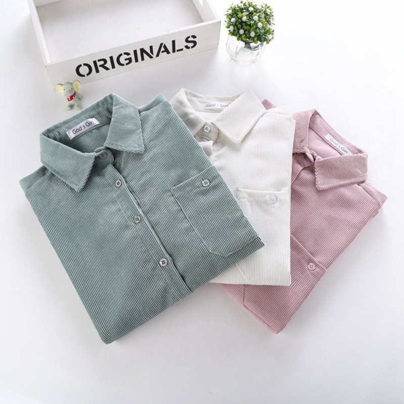 Áo khoác sơ mi tay dài có túi thời trang cho nữ