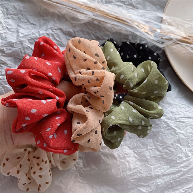 Buộc tóc scrunchies vòng chấm bi