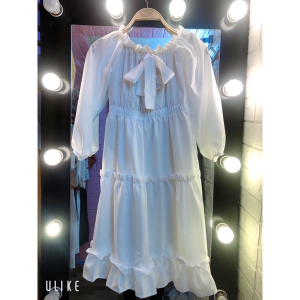 Váy Trễ Vai Nơ Tay Voan nữ - Đầm tiểu thư trắng basic trơn có lớp lót trong  vintage freesize mặc đi chơi dã ngoại tết | BigBuy360 - bigbuy360.vn