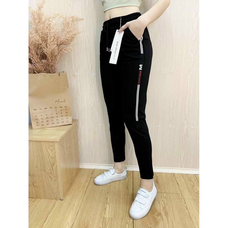 Quần Jogger Nữ Phối Sọc 2 Bên Chất Umi Hàn Đẹp Co Giãn 4 Chiều Không Cắn Chỉ