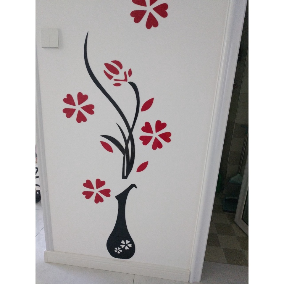 Tranh dán tường mica 3d decor khổ lớn bình hoa mận nở trang trí phòng khách, phòng ngủ, phòng cưới Nhiều Size - EPeBen