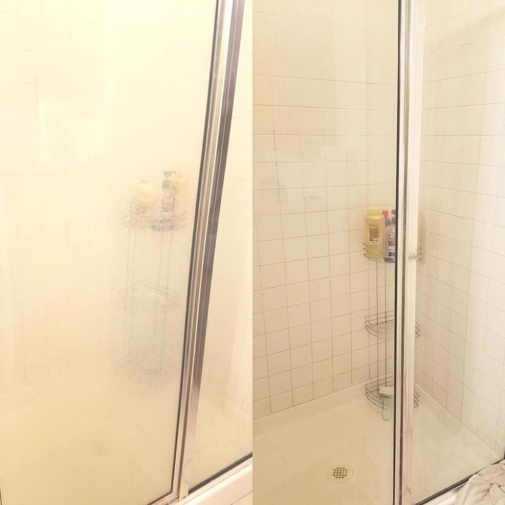 Bột tẩy rửa vách kính BKF - Tẩy cặn canxi vách tắm đứng - Vách kính chung cư - Ố vách kính