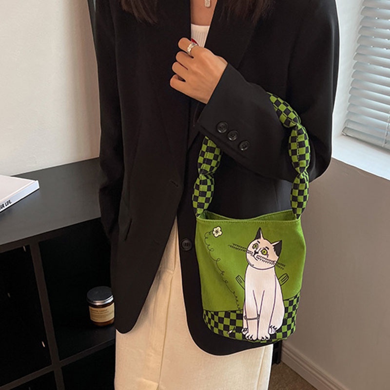 IELGY Túi Đeo Vai Bằng Vải canvas Thiết Kế niche Dành Cho Nữ