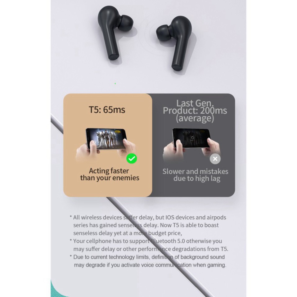 XẢ LỖ QCY T5S Tai Nghe Bluetooth Pop Up Android Chơi Game Ít Delay  Cảm Biến Ánh Sáng IPX5 Pin Trâu 4-5h Dock Sạc 600mAh