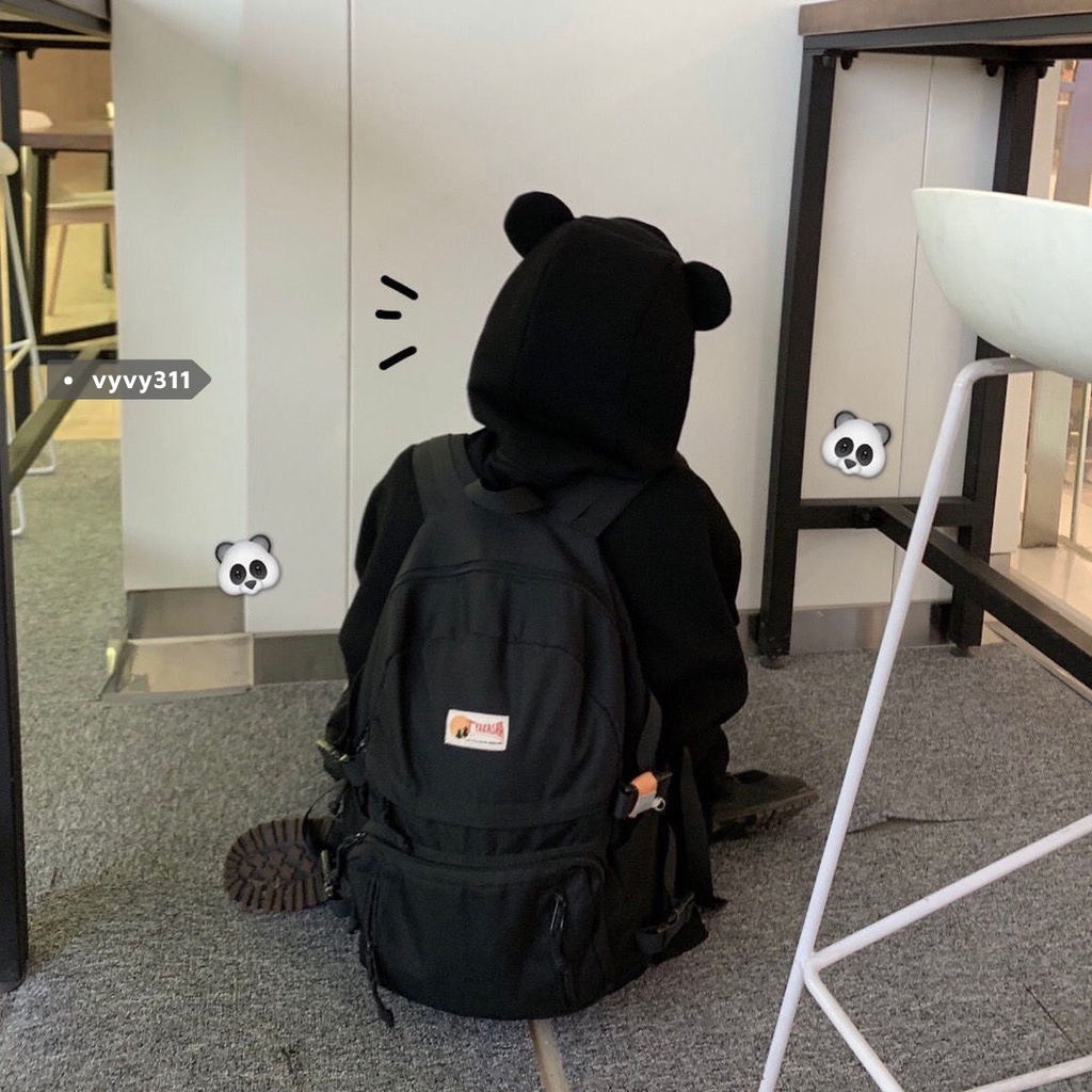 Áo khoác tai thỏ form rộng mũ 2 lớp hình gấu trúc dễ thương