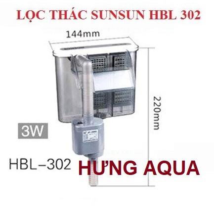 Lọc thác treo bể cá mini SUNSUN HBL 302, 3W, 350L/H tiết kiệm điện (combo kèm vật liệu lọc)