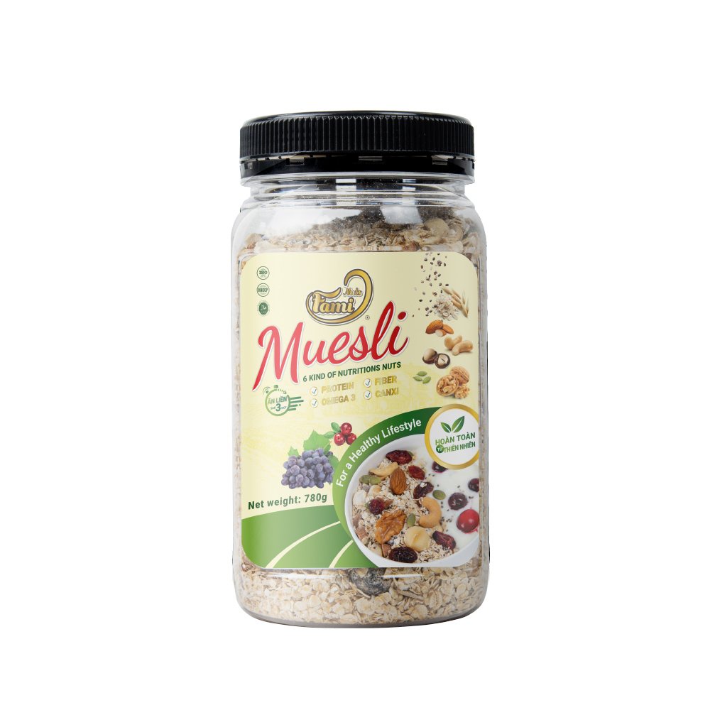 Hạt Dinh Dưỡng Ngũ Cốc Muesli FAMINUTS - Ngũ Cốc Yến Mạch Mix Hạt Dinh Dưỡng Hỗ Trợ Giảm Cân Hũ 780g