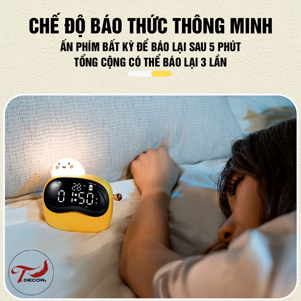 Đồng Hồ Bé Trứng Cute-Đồng Hồ Decor Trang Trí Bàn Học, Bàn Làm Việc-Kiêm Đèn Ngủ-Kết Nối ĐT Thông Minh Kèm Sạc USB - T