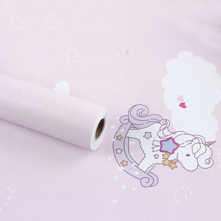 1 mét giấy dán tường khổ rộng 45cm - họa tiết Kỳ Lân phép thuật hồng - có keo sẵn