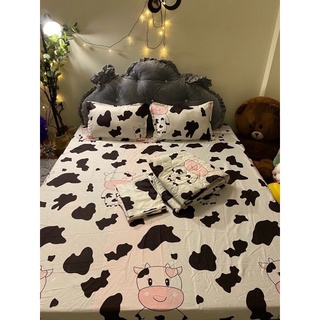 Set ga giường và 2 vỏ gối hình bò sữa đủ màu sắc chất cotton poly cực đẹp