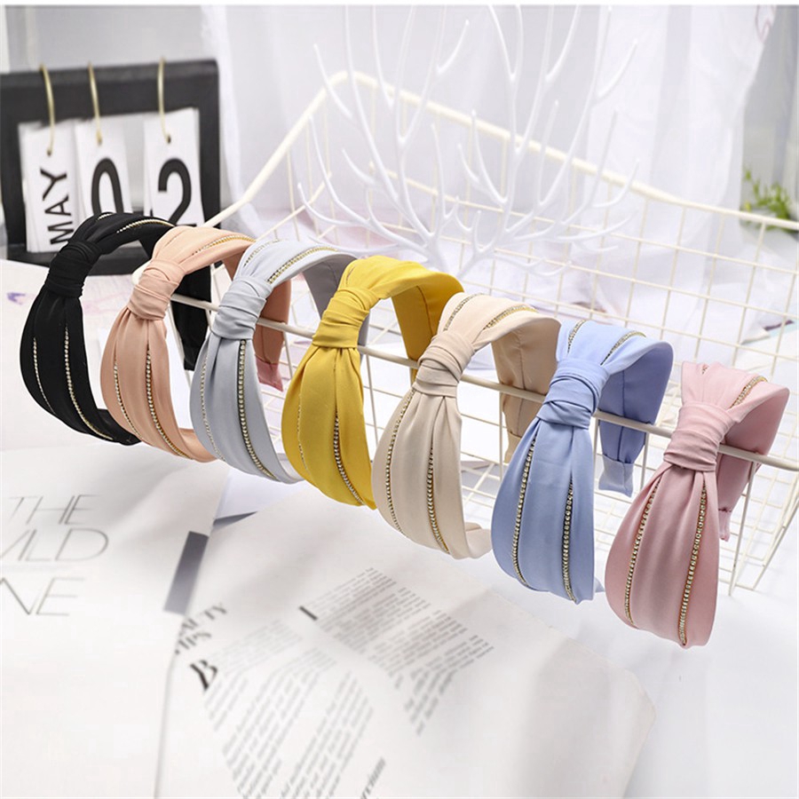 Korean New Wide-brim Fabric Hair Band Luxury Diamond Knotted Headband Temperament Sweet Hair Hoop