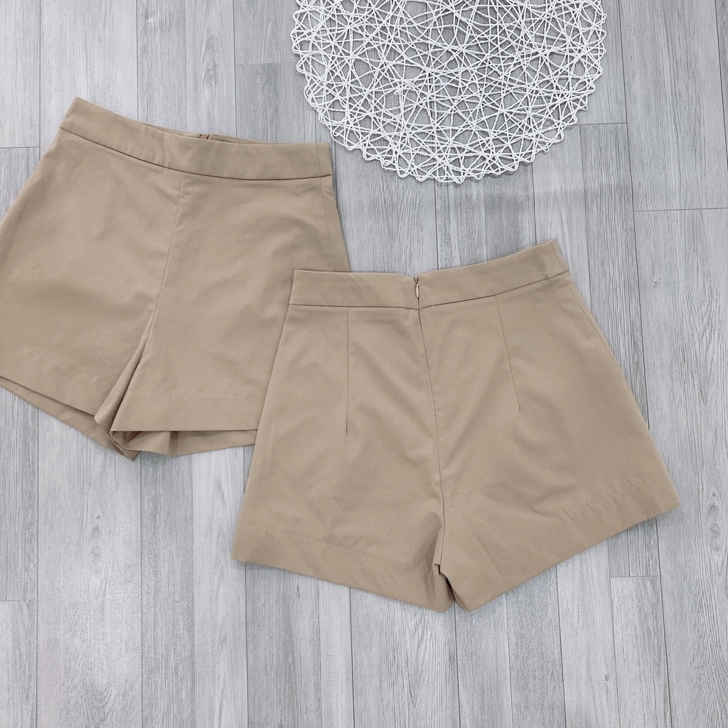 Quần short nữ, quần đùi nữ cạp cao Kaki kéo khóa HECCI màu be năng động Q07