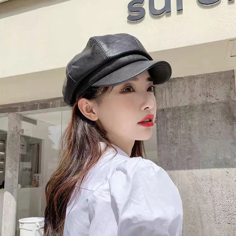 Mũ Nồi Baret Nữ Nón Nồi PU màu đen Thời Trang Hàn Quốc Mùa Đông MN28