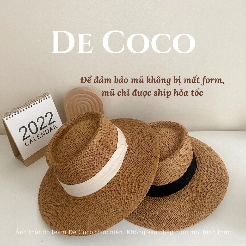 Mũ DECOCO ACC Panama, Gaucho Vintage cói gắn duy băng xếp nếp