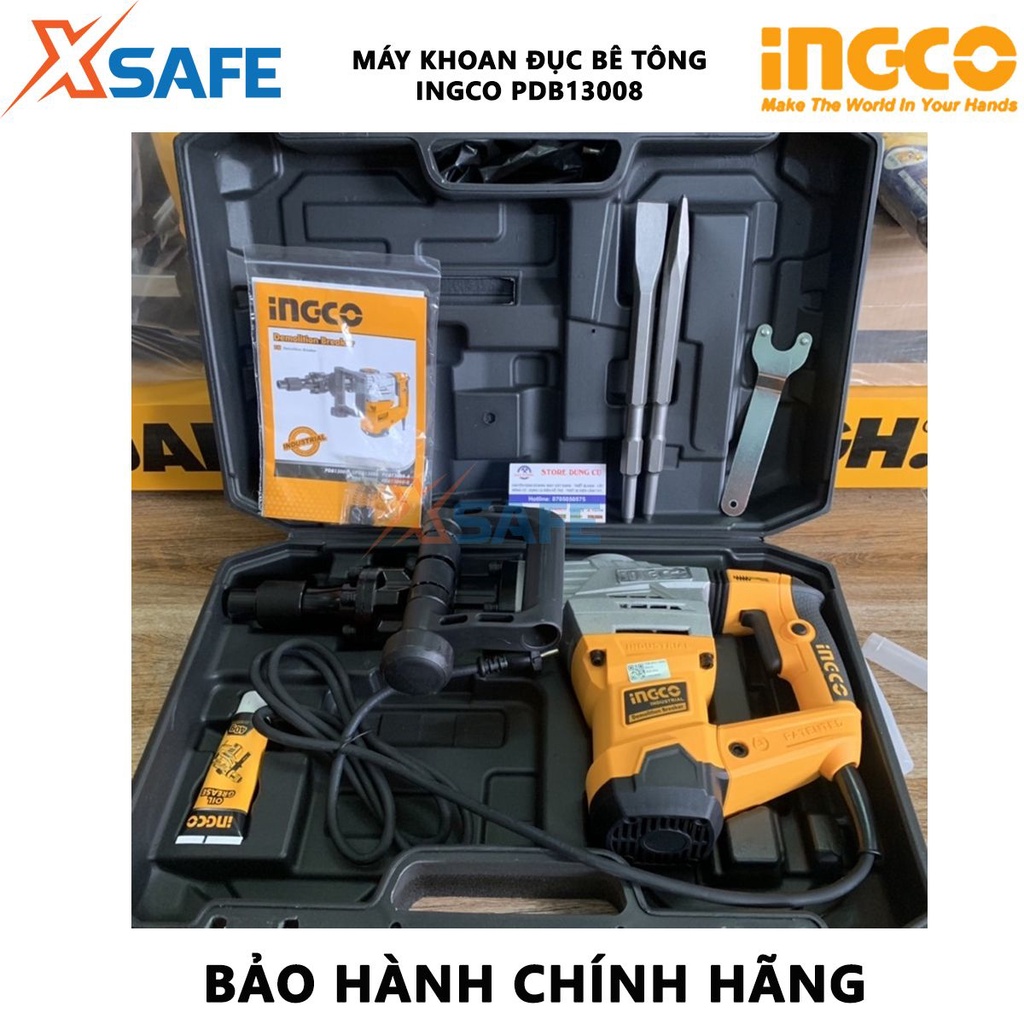 Máy đục bê tông INGCO PDB13008 - Điện thế 220-240V, dùng khoan đục các loại bê tông, tường ,nền, đất đá, lực đập 20J