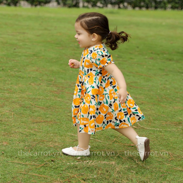 Váy bé gái hoa tuylip dáng babydoll chất thô thấm hút mồ hôi siêu xinh cho bé 1-5 Tuổi