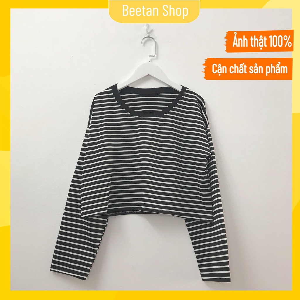 Áo croptop nữ kẻ sọc dài tay ống rộng - áo coptop form rộng dưới 60kg