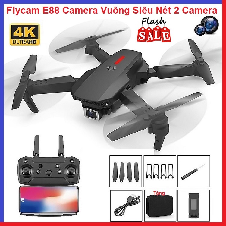 Flycam E88 Bản Nâng Cấp, Có 2 Camera, Nhào Lộn 360 Độ Ổn Định - Drone 4k Full HD108 - Camera Vuông Siêu Nét - Dễ Sử Dụng | BigBuy360 - bigbuy360.vn