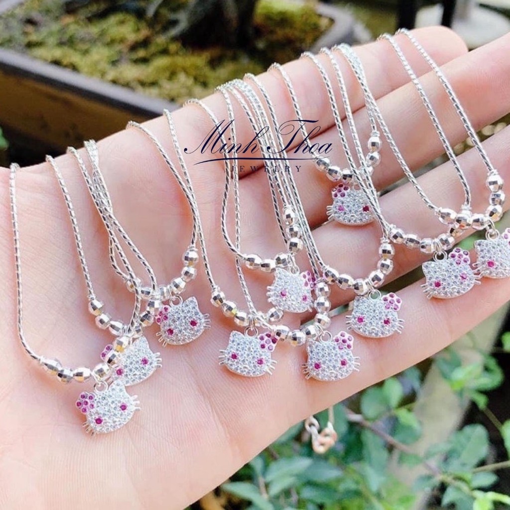 Dây chuyền bạc, vòng cổ bạc nguyên chất cho bé mặt kitty- Minh Thoa JEWELRY