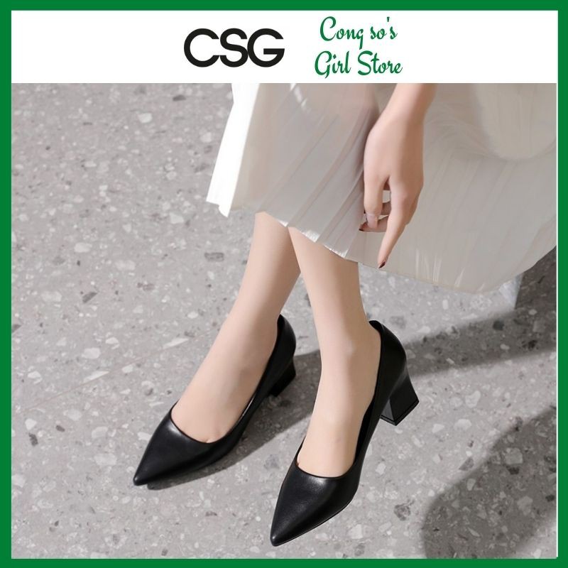 Giày búp bê cao gót mũi nhọn 5p chất PU cao cấp CSG, Giày búp bê Công Sở đơn giản bền đẹp chuẩn hàng VNXK mã GLN01