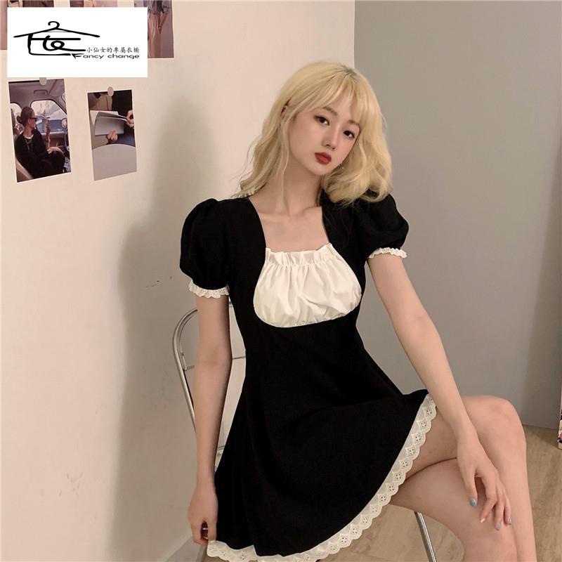 Đầm Cổ Vuông Màu Sắc Tương Phản Thời Trang Mùa Hè Dành Cho Nữ