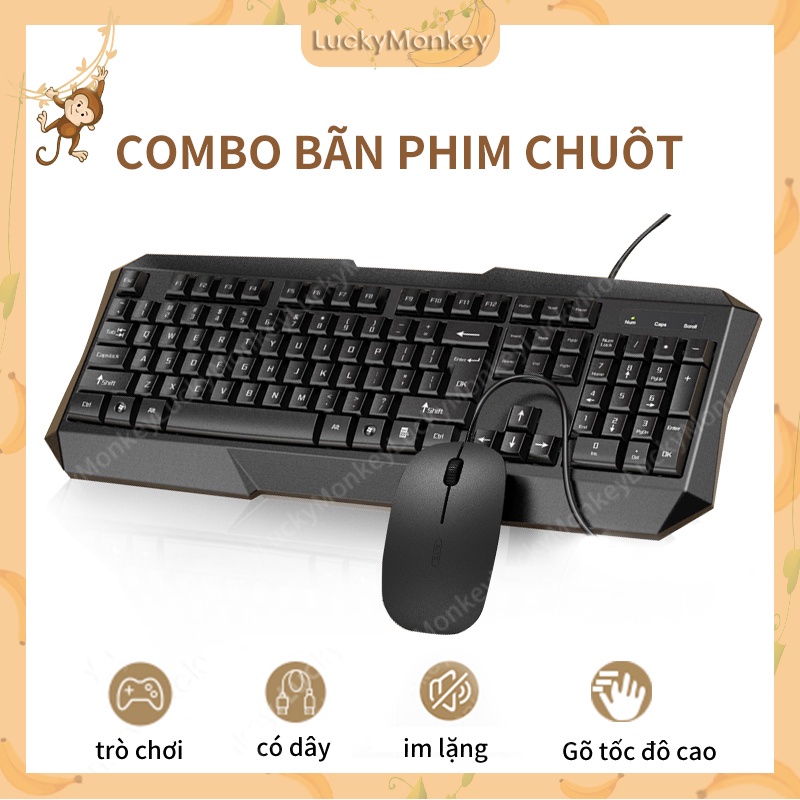 LuckyMonkey Bàn phím im lặng có dây cho trò chơi văn phòng doanh nghiệp Thích hợp cho máy tính Máy tính xách tay PC