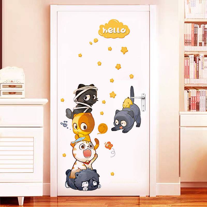 Phim hoạt hình họa tiết nhỏ dán tường phòng trẻ em phòng ngủ phòng ngủ ấm áp trang trí sticker dán cửa hình nền tự dính