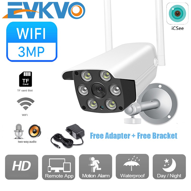EVKVO - Tầm nhìn ban đêm đầy đủ màu sắc - ICSEE / XMeye APP HD 3MP Outdoor Waterproof Wireless IP Camera CCTV WIFI P2P NVR