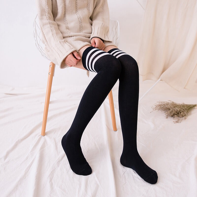 Tất đùi học sinh đen sọc trắng, Vớ hàn quốc phong cách siêu style TV02