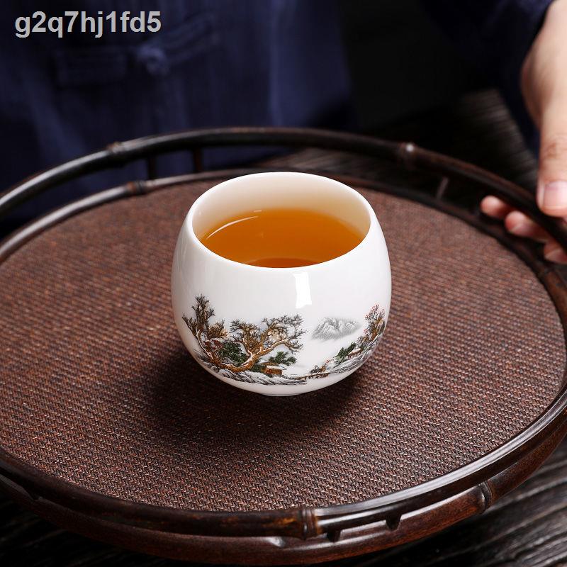 ✢ ✗ ❆✳▣Chén trà ngọc bích bằng sứ trắng đơn cá nhân sư phụ đặc biệt gốm Kung Fu nhà tách