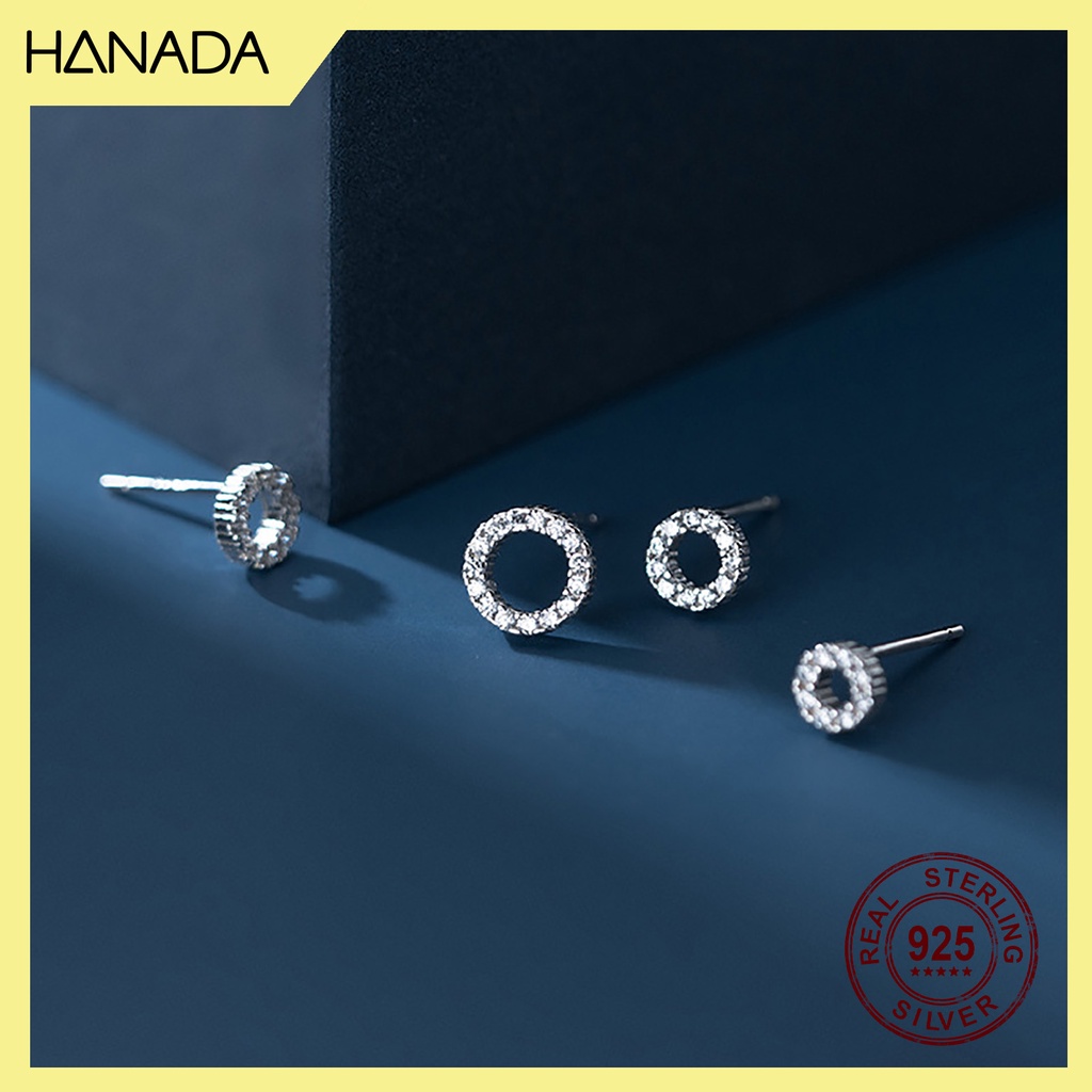 Bông Tai Bạc 925 Hanada Tròn Đá 0474 0475 A7 C12