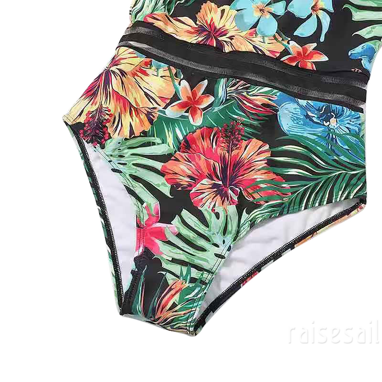 Rs-Women´s Sexy Leaves Flower Printing Swimsuit, Classic Sleeveless High Waist Playsuit, Tight V-neck Romper | BigBuy360 - bigbuy360.vn