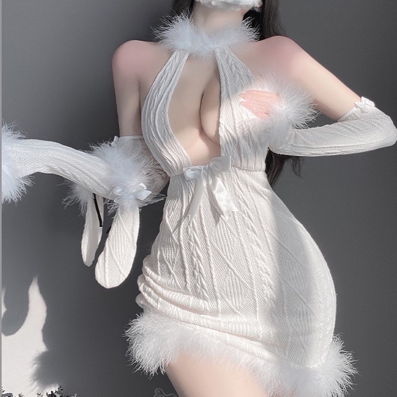 MY9753 - Váy Len Body Phối Lông Kèm Nhiều Phụ Kiện - Đầm Nữ Cosplay Gợi Cảm