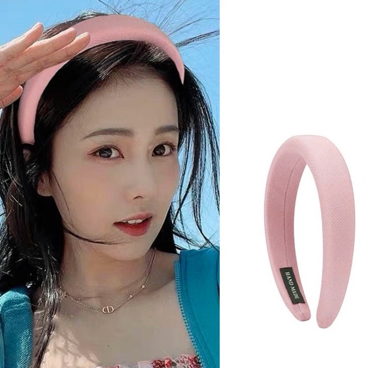 Băng Đô Cài Tóc Bản Rộng Màu Hồng Ngọt Ngào Phong Cách Hàn Quốc Thời Trang Cho Nữ