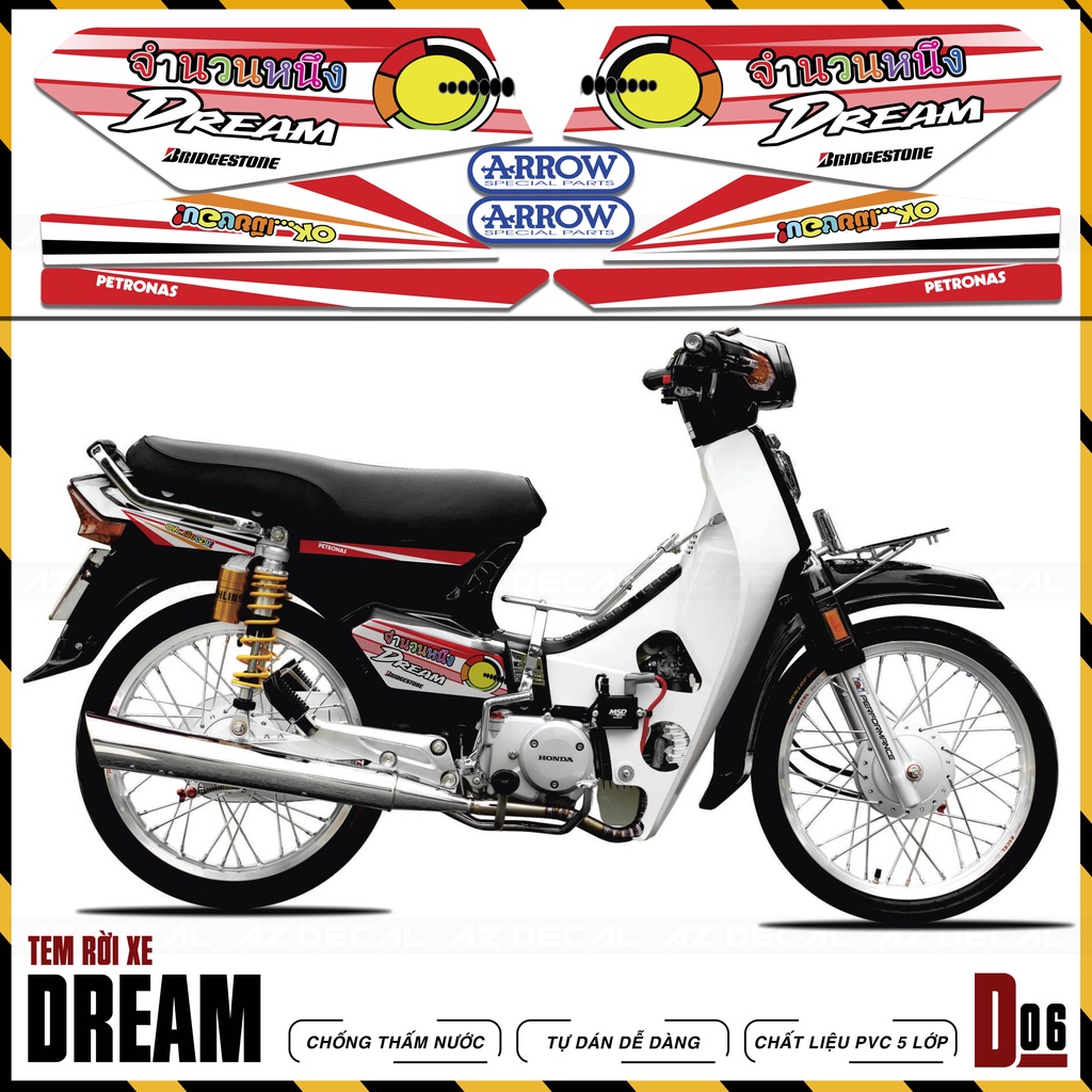 Tem Rời Xe Dream 110 100 Thiết Kế Mẫu Petronas | D6 | Chất Liệu Cao Cấp Dành Cho Xe Dream Việt, Thái Chống Nước, Bền Màu