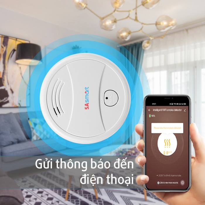 BÁO CHÁY WIFI KHÔNG DÂY 5A-SM01, báo cháy độc lập dùng pin 9V, báo cháy cho gia đình, báo cháy đơn giản