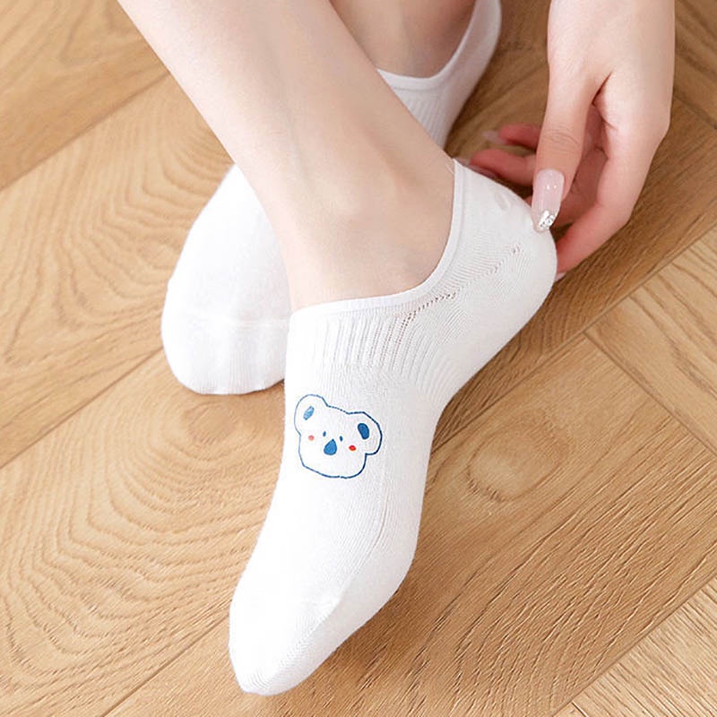 Đôi Vớ Thuyền Chống Trượt In Hình Động Vật Hoạt Hình Phong Cách Hàn Quốc Dành Cho Nữ