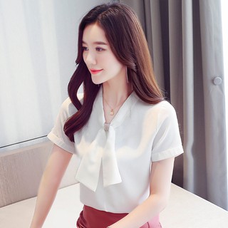Áo sơ mi voan tay ngắn thắt cà vạt hình thỏ đáng yêu