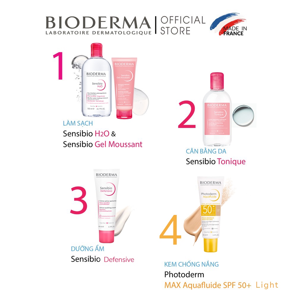 Bộ đôi kem chống nắng cho mọi loại da Bioderma Photoderm Aquafluide SPF50+ Claire 40ml và tẩy trang Sensibio H2O 100ml