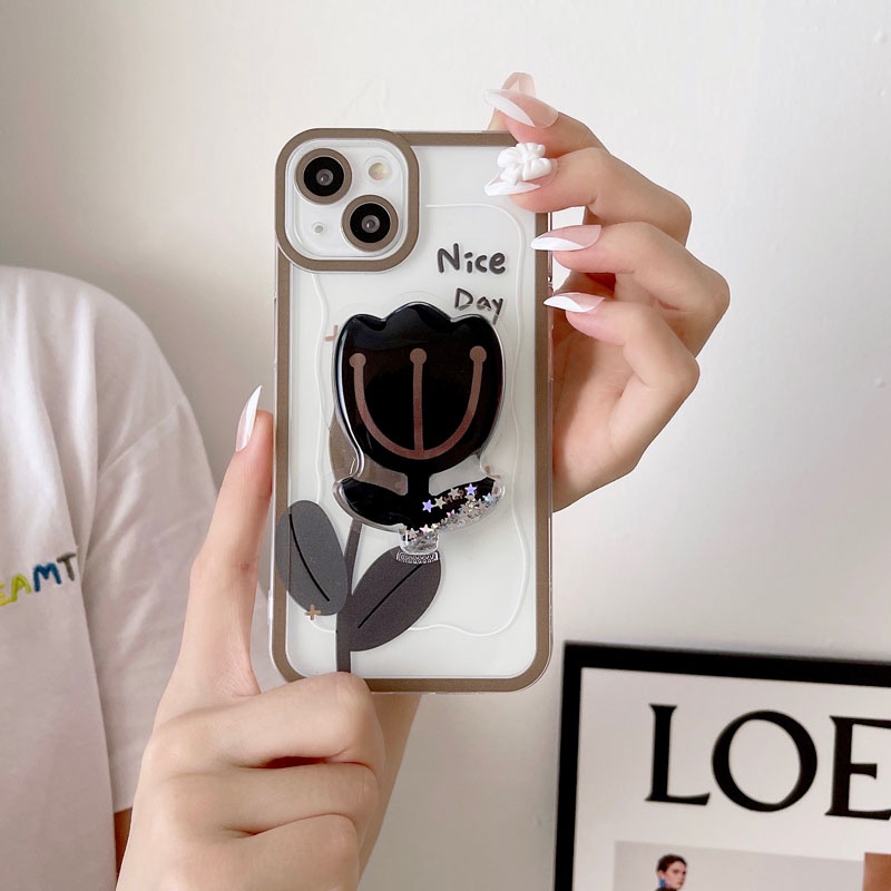 Ốp Điện Thoại TPU Silicon Mềm Chống Sốc Chống Bụi Hình Hoa tulip Gắn Giá Đỡ Cho iPhone11 12 Pro Max 7 8 Plus X 13 XR XSMAX