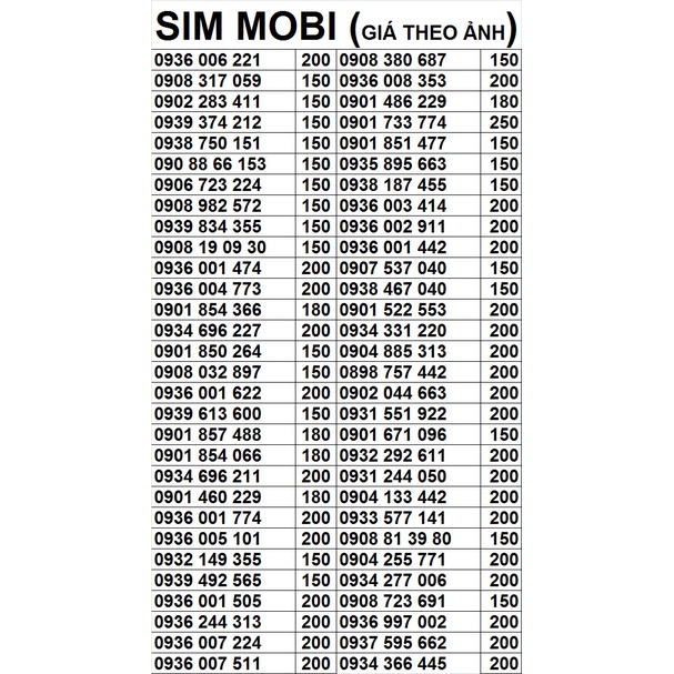 SIM MOBIFONE / SIM VIETTEL SỐ ĐẸP 09 PHONG THỦY LÔ 5